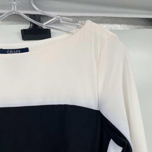 Chaps Womens Ruched Sheath Dress Long Sleeve Black/Ivory Colorblock Size M New - Picture 4 of 8